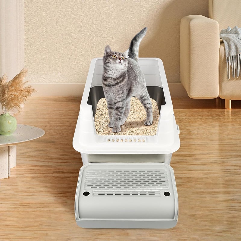 Bartuke Litter Box Step, Cat Step/Ramp/Catcher with Filter Function, Easy to Clean, Ideal for Kitten & Elderly Cats (Light Grey) - Image 5